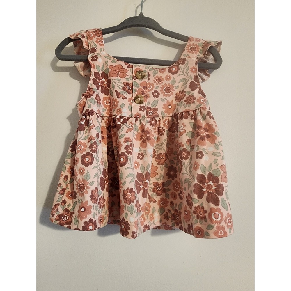 Little Lass Toddler Girls 2T Floral Ruffle Strap Babydoll Top Peach Brown Boho